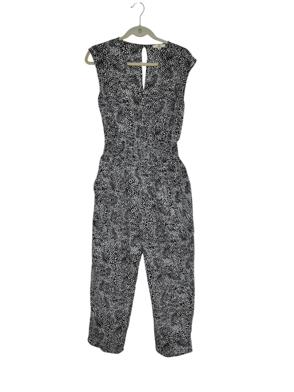 Entro Black White print Smoke Waist Pockets Sleeveless Versatile Wear Jumpsuit M